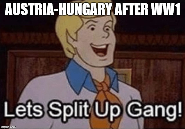 Let’s split up hang! | AUSTRIA-HUNGARY AFTER WW1 | image tagged in lets split up hang | made w/ Imgflip meme maker