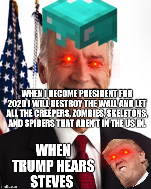 WHEN I BECOME PRESIDENT FOR 2020 I WILL DESTROY THE WALL AND LET ALL THE CREEPERS, ZOMBIES, SKELETONS, AND SPIDERS THAT AREN'T IN THE US IN. WHEN TRUMP HEARS STEVES | image tagged in left exit 12 off ramp | made w/ Imgflip meme maker