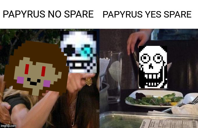 Woman Yelling At Cat Meme | PAPYRUS NO SPARE PAPYRUS YES SPARE | image tagged in memes,woman yelling at cat | made w/ Imgflip meme maker
