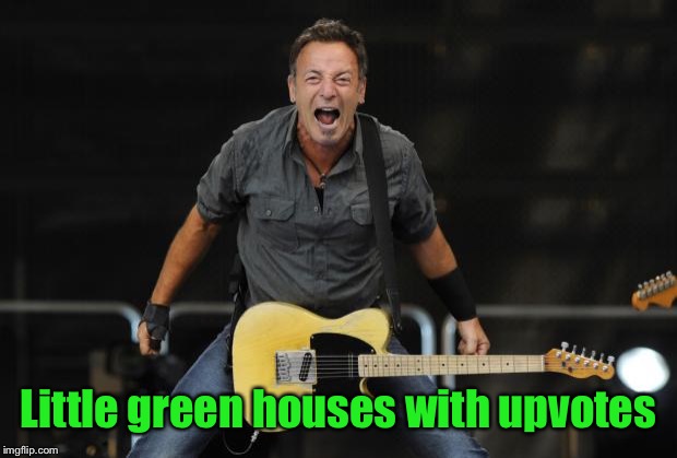 Bruce Springsteen | Little green houses with upvotes | image tagged in bruce springsteen | made w/ Imgflip meme maker
