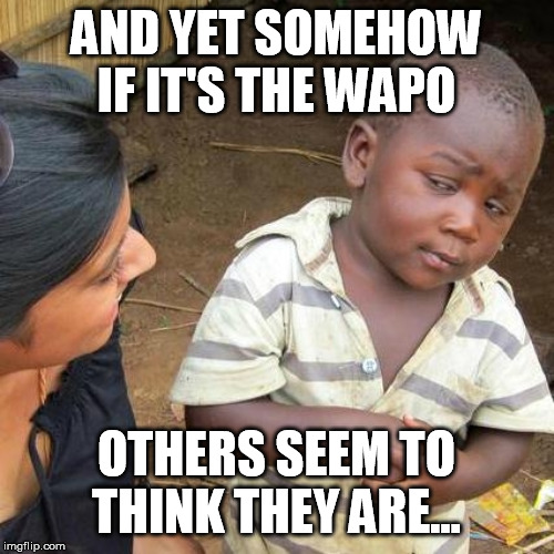 Third World Skeptical Kid Meme | AND YET SOMEHOW IF IT'S THE WAPO OTHERS SEEM TO THINK THEY ARE... | image tagged in memes,third world skeptical kid | made w/ Imgflip meme maker