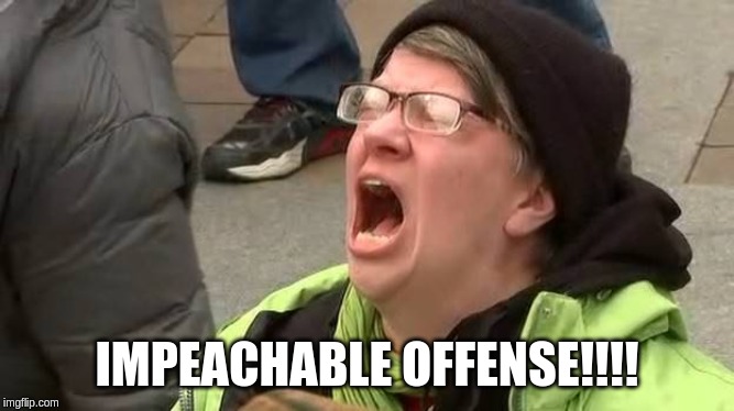 Screaming Trump Protester at Inauguration | IMPEACHABLE OFFENSE!!!! | image tagged in screaming trump protester at inauguration | made w/ Imgflip meme maker