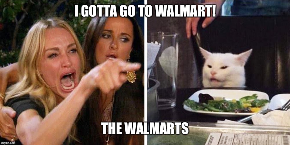 Smudge the cat | I GOTTA GO TO WALMART! THE WALMARTS | image tagged in smudge the cat | made w/ Imgflip meme maker