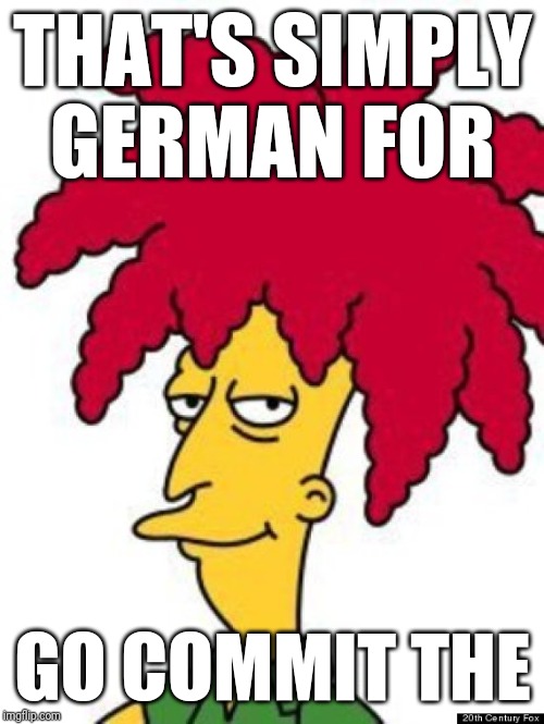 sideshow bob | THAT'S SIMPLY GERMAN FOR GO COMMIT THE | image tagged in sideshow bob | made w/ Imgflip meme maker