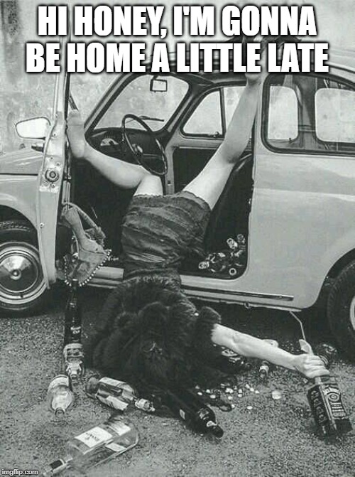 Drunk Girl  | HI HONEY, I'M GONNA BE HOME A LITTLE LATE | image tagged in drunk girl | made w/ Imgflip meme maker