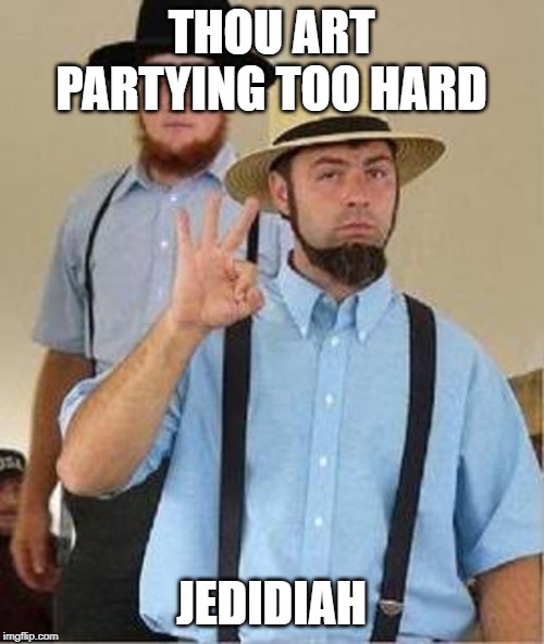 Amish Approved | THOU ART PARTYING TOO HARD JEDIDIAH | image tagged in amish approved | made w/ Imgflip meme maker