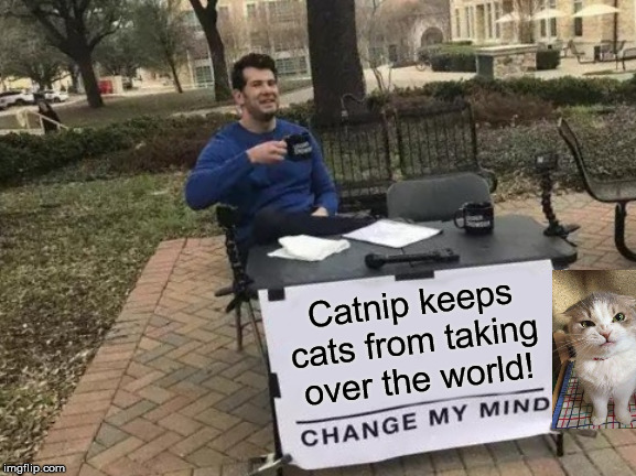 Change My Mind | Catnip keeps cats from taking over the world! | image tagged in memes,change my mind | made w/ Imgflip meme maker