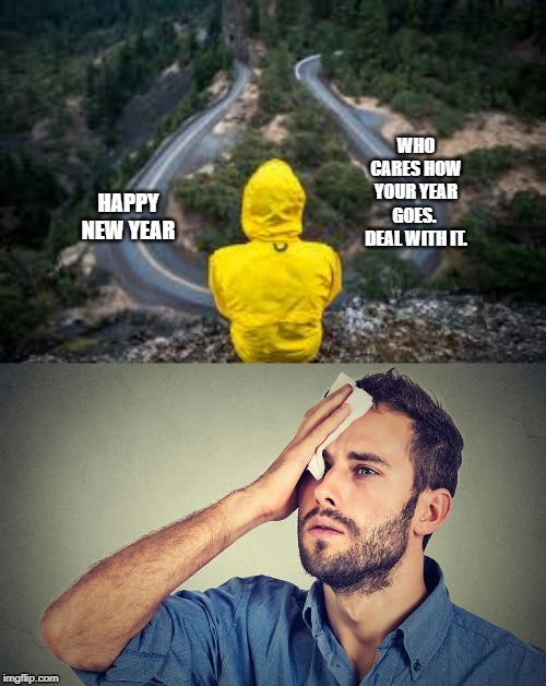 Choose wisely | WHO CARES HOW YOUR YEAR GOES.  DEAL WITH IT. HAPPY NEW YEAR | image tagged in choose wisely | made w/ Imgflip meme maker