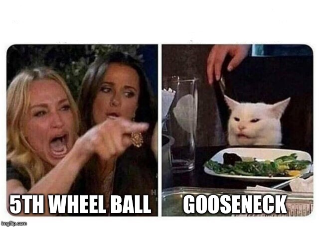 Cat at Dinner | 5TH WHEEL BALL        GOOSENECK | image tagged in cat at dinner | made w/ Imgflip meme maker