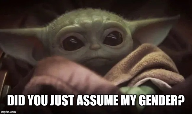 DID YOU JUST ASSUME MY GENDER? | image tagged in baby yoda | made w/ Imgflip meme maker