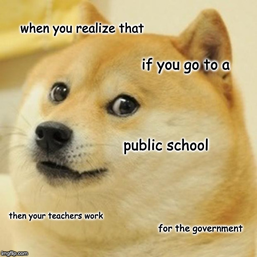 Doge Meme | when you realize that; if you go to a; public school; then your teachers work; for the government | image tagged in memes,doge | made w/ Imgflip meme maker