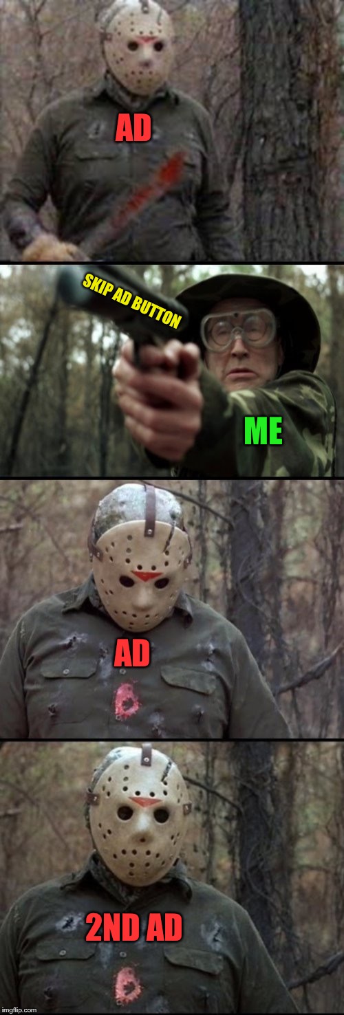 X Vs Y | AD; SKIP AD BUTTON; ME; AD; 2ND AD | image tagged in x vs y | made w/ Imgflip meme maker