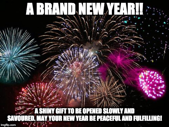 New Years  | A BRAND NEW YEAR!! A SHINY GIFT TO BE OPENED SLOWLY AND SAVOURED. MAY YOUR NEW YEAR BE PEACEFUL AND FULFILLING! | image tagged in new years | made w/ Imgflip meme maker