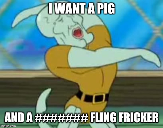 handsome squidward | I WANT A PIG; AND A ####### FLING FRICKER | image tagged in handsome squidward | made w/ Imgflip meme maker