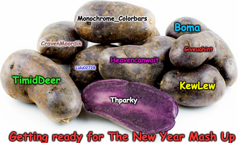 Shoutout for a Great Meme Artist...Thparky The Potato King... | Monochrome_Colorbars; Boma; Giveuahint; CravenMoordik; Heavencanwait; Lulu02728; TimidDeer; KewLew; Thparky; Getting ready for The New Year Mash Up | image tagged in timiddeer,boma,thparky,lulu02728,kewlew | made w/ Imgflip meme maker