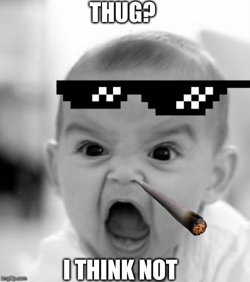 Angry Baby | THUG? I THINK NOT | image tagged in memes,angry baby | made w/ Imgflip meme maker
