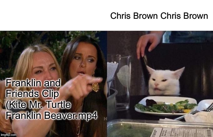 Woman Yelling At Cat Meme | Chris Brown Chris Brown; Franklin and Friends Clip (Kite Mr. Turtle Franklin Beaver.mp4 | image tagged in memes,woman yelling at cat | made w/ Imgflip meme maker