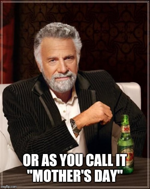 The Most Interesting Man In The World Meme | OR AS YOU CALL IT


"MOTHER'S DAY" | image tagged in memes,the most interesting man in the world | made w/ Imgflip meme maker