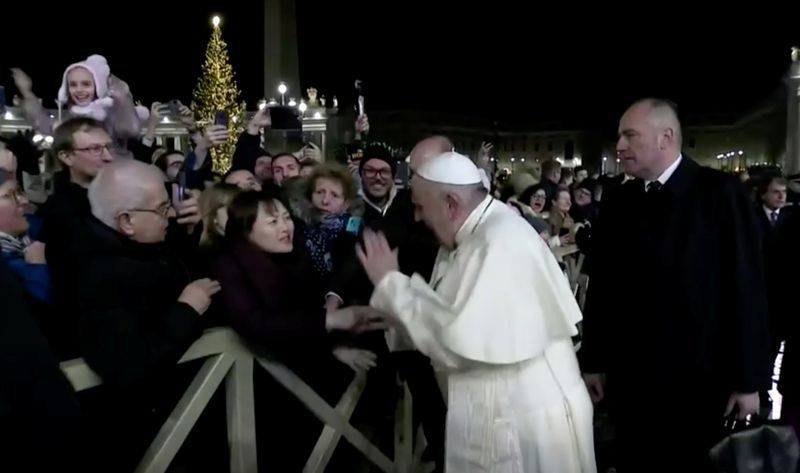 High Quality Pope Francis slaps excited woman's hand Blank Meme Template