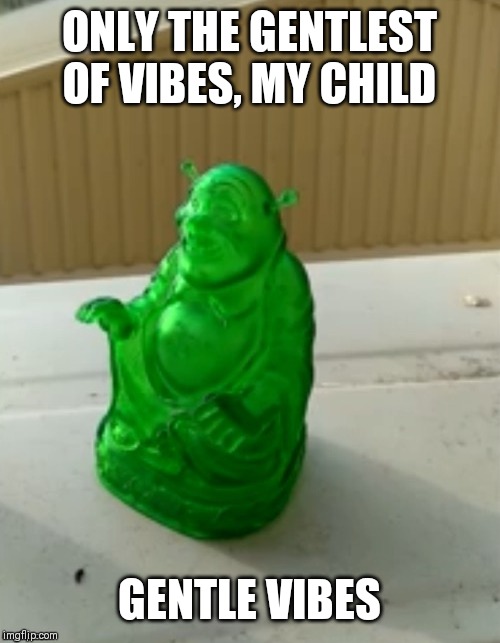 Buddha Shrek | ONLY THE GENTLEST OF VIBES, MY CHILD; GENTLE VIBES | image tagged in buddha shrek | made w/ Imgflip meme maker