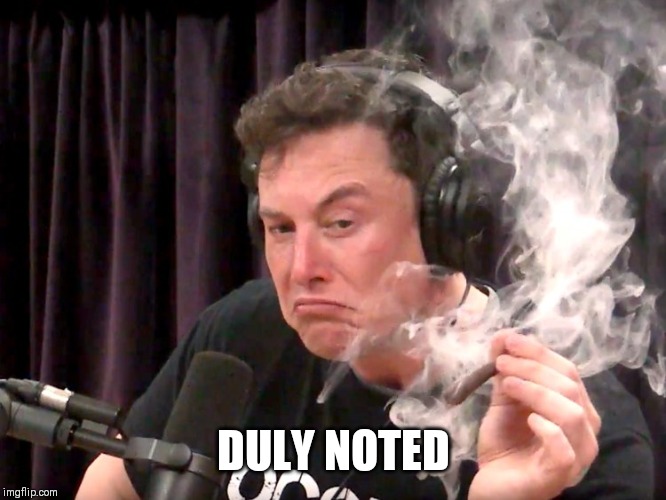Elon Musk Weed | DULY NOTED | image tagged in elon musk weed,weed,stoner,affirmation | made w/ Imgflip meme maker
