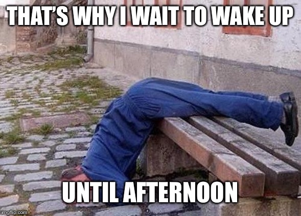 sleepingman | THAT’S WHY I WAIT TO WAKE UP UNTIL AFTERNOON | image tagged in sleepingman | made w/ Imgflip meme maker
