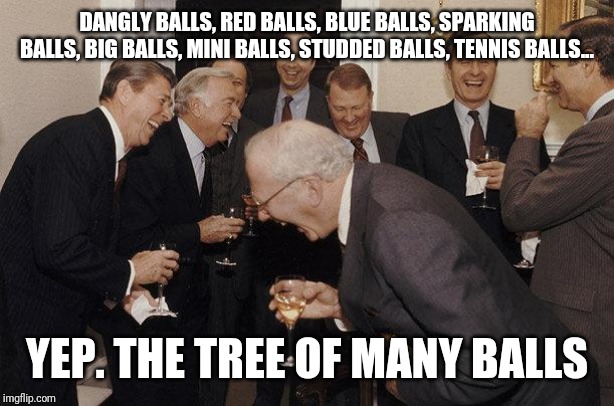 And Then He Said | DANGLY BALLS, RED BALLS, BLUE BALLS, SPARKING BALLS, BIG BALLS, MINI BALLS, STUDDED BALLS, TENNIS BALLS... YEP. THE TREE OF MANY BALLS | image tagged in and then he said | made w/ Imgflip meme maker