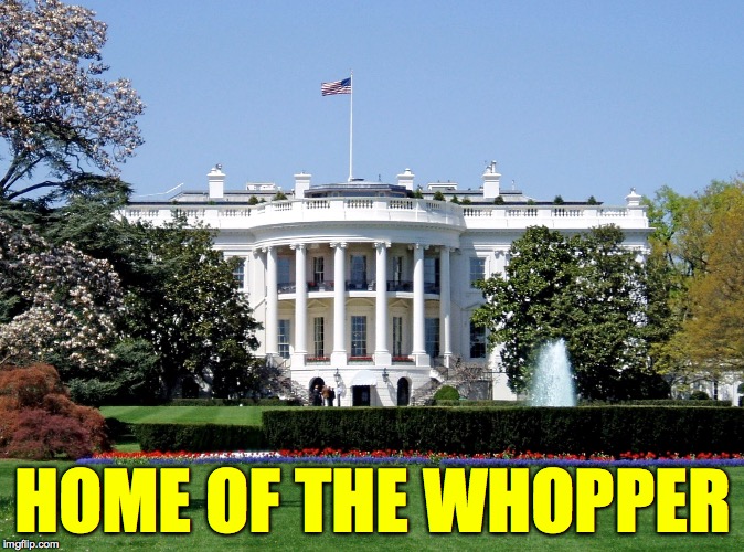 "In 1,055 days, President [sic] Trump has made 15,413 false or misleading claims" (accdg to Fact Checker) | HOME OF THE WHOPPER | image tagged in white house,memes,trump lies,fact checker,daily whitewash | made w/ Imgflip meme maker