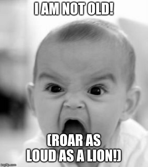 Angry Baby Meme | I AM NOT OLD! (ROAR AS LOUD AS A LION!) | image tagged in memes,angry baby | made w/ Imgflip meme maker