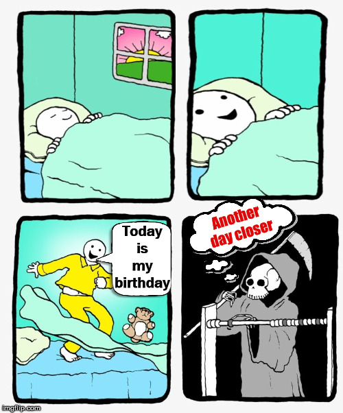 Getting closer soon | Another 
day closer; Today is my birthday | image tagged in happy birthday,death | made w/ Imgflip meme maker
