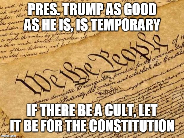 Constitution | PRES. TRUMP AS GOOD AS HE IS, IS TEMPORARY IF THERE BE A CULT, LET IT BE FOR THE CONSTITUTION | image tagged in constitution | made w/ Imgflip meme maker