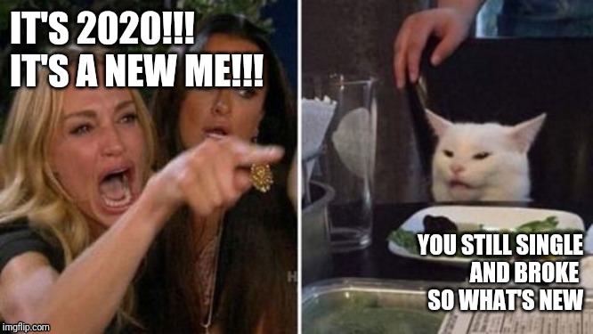 IT'S 2020!!!
IT'S A NEW ME!!! YOU STILL SINGLE
AND BROKE 
SO WHAT'S NEW | image tagged in new year humor | made w/ Imgflip meme maker