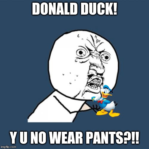 Y U No Meme | DONALD DUCK! Y U NO WEAR PANTS?!! | image tagged in memes,y u no | made w/ Imgflip meme maker