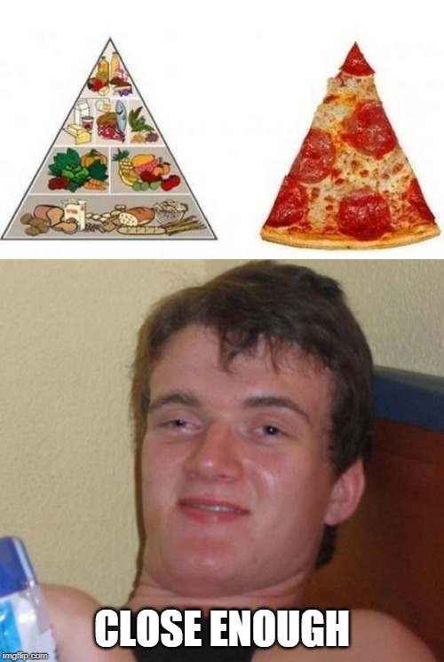 HEALTHY FOOD PYRAMID | CLOSE ENOUGH | image tagged in memes,10 guy,pyramid,food,pizza | made w/ Imgflip meme maker