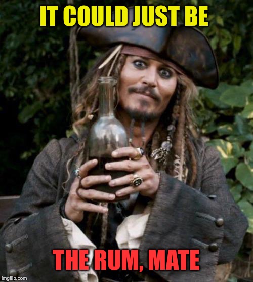 jack sparrow rum | IT COULD JUST BE THE RUM, MATE | image tagged in jack sparrow rum | made w/ Imgflip meme maker