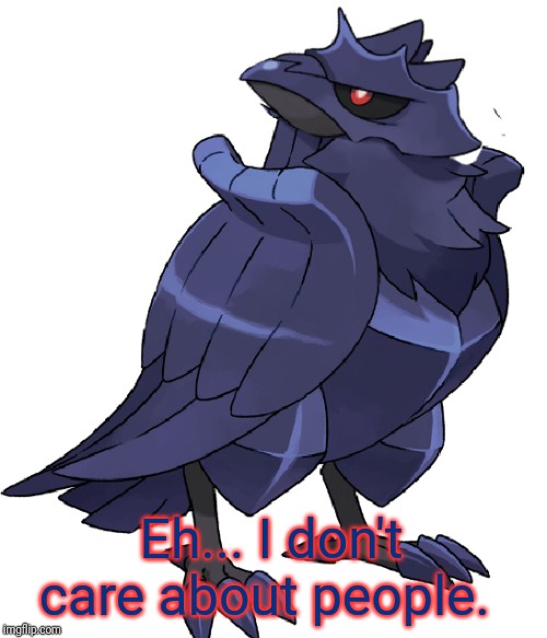 did i stutter corviknight | Eh... I don't care about people. | image tagged in did i stutter corviknight | made w/ Imgflip meme maker