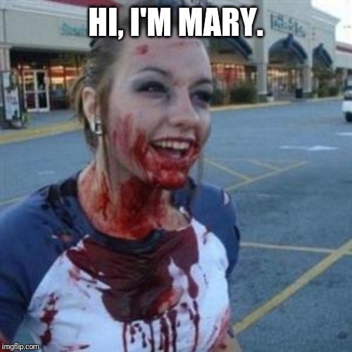 Bloody Girl | HI, I'M MARY. | image tagged in bloody girl | made w/ Imgflip meme maker