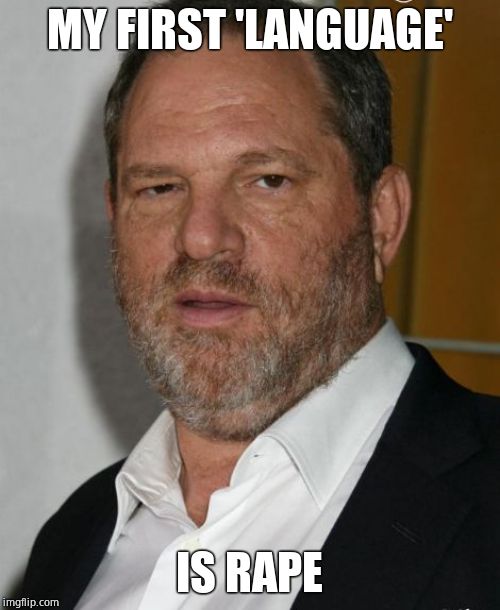 harvey weinstein | MY FIRST 'LANGUAGE' IS **PE | image tagged in harvey weinstein | made w/ Imgflip meme maker