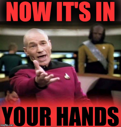 Picard Wtf Meme | NOW IT'S IN YOUR HANDS | image tagged in memes,picard wtf | made w/ Imgflip meme maker