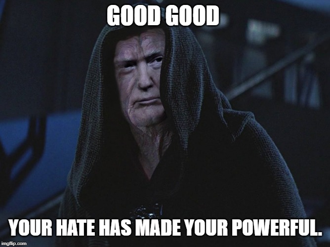 Trump Palpatine | GOOD GOOD; YOUR HATE HAS MADE YOUR POWERFUL. | image tagged in trump palpatine | made w/ Imgflip meme maker