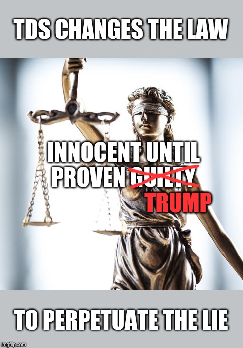 Lady Scales of Justice 550x525 | TDS CHANGES THE LAW; INNOCENT UNTIL PROVEN GUILTY; TRUMP; TO PERPETUATE THE LIE | image tagged in lady scales of justice 550x525 | made w/ Imgflip meme maker