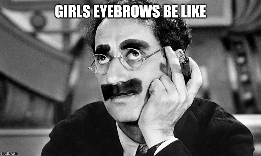 Groucho marx girl's eyebrows | GIRLS EYEBROWS BE LIKE | image tagged in memes,funny,groucho marx,makeup,eyebrows | made w/ Imgflip meme maker