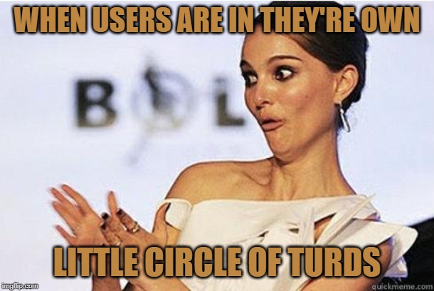 Sarcastic Natalie Portman | WHEN USERS ARE IN THEY'RE OWN; LITTLE CIRCLE OF TURDS | image tagged in sarcastic natalie portman,imgflip users,meanwhile on imgflip | made w/ Imgflip meme maker