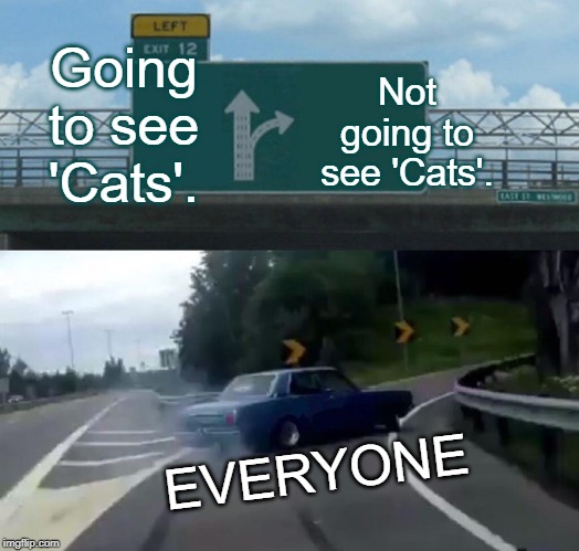 Cats | Going to see 'Cats'. Not going to see 'Cats'. EVERYONE | image tagged in memes,left exit 12 off ramp,cats | made w/ Imgflip meme maker