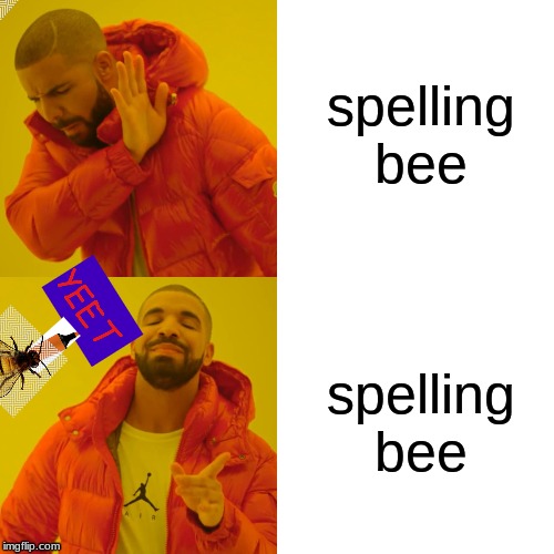 Drake Hotline Bling | spelling bee; spelling bee | image tagged in memes,drake hotline bling | made w/ Imgflip meme maker