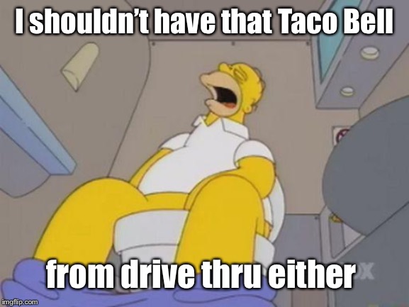 homer simpson toilet | I shouldn’t have that Taco Bell from drive thru either | image tagged in homer simpson toilet | made w/ Imgflip meme maker
