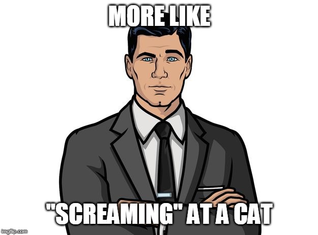 Archer - Arms Crossed | MORE LIKE "SCREAMING" AT A CAT | image tagged in archer - arms crossed | made w/ Imgflip meme maker