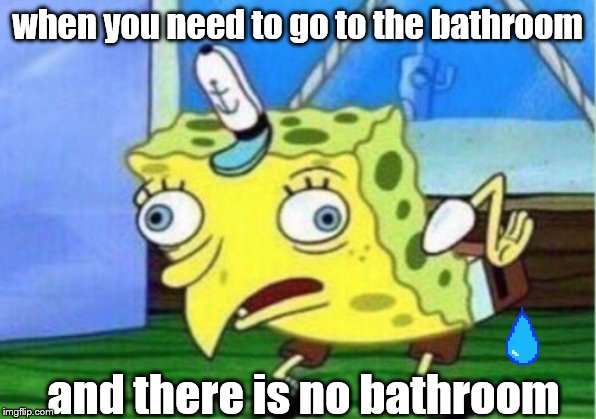 Mocking Spongebob Meme | when you need to go to the bathroom; and there is no bathroom | image tagged in memes,mocking spongebob | made w/ Imgflip meme maker