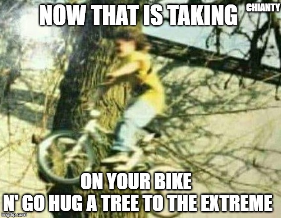 On your bike | NOW THAT IS TAKING; CHIANTY; ON YOUR BIKE 
N' GO HUG A TREE TO THE EXTREME | image tagged in tree | made w/ Imgflip meme maker