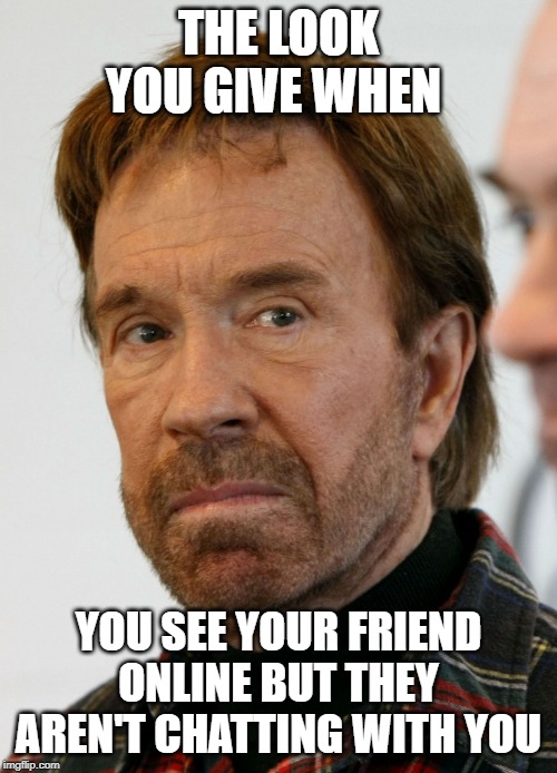 chuck norris mad face | THE LOOK YOU GIVE WHEN; YOU SEE YOUR FRIEND ONLINE BUT THEY AREN'T CHATTING WITH YOU | made w/ Imgflip meme maker